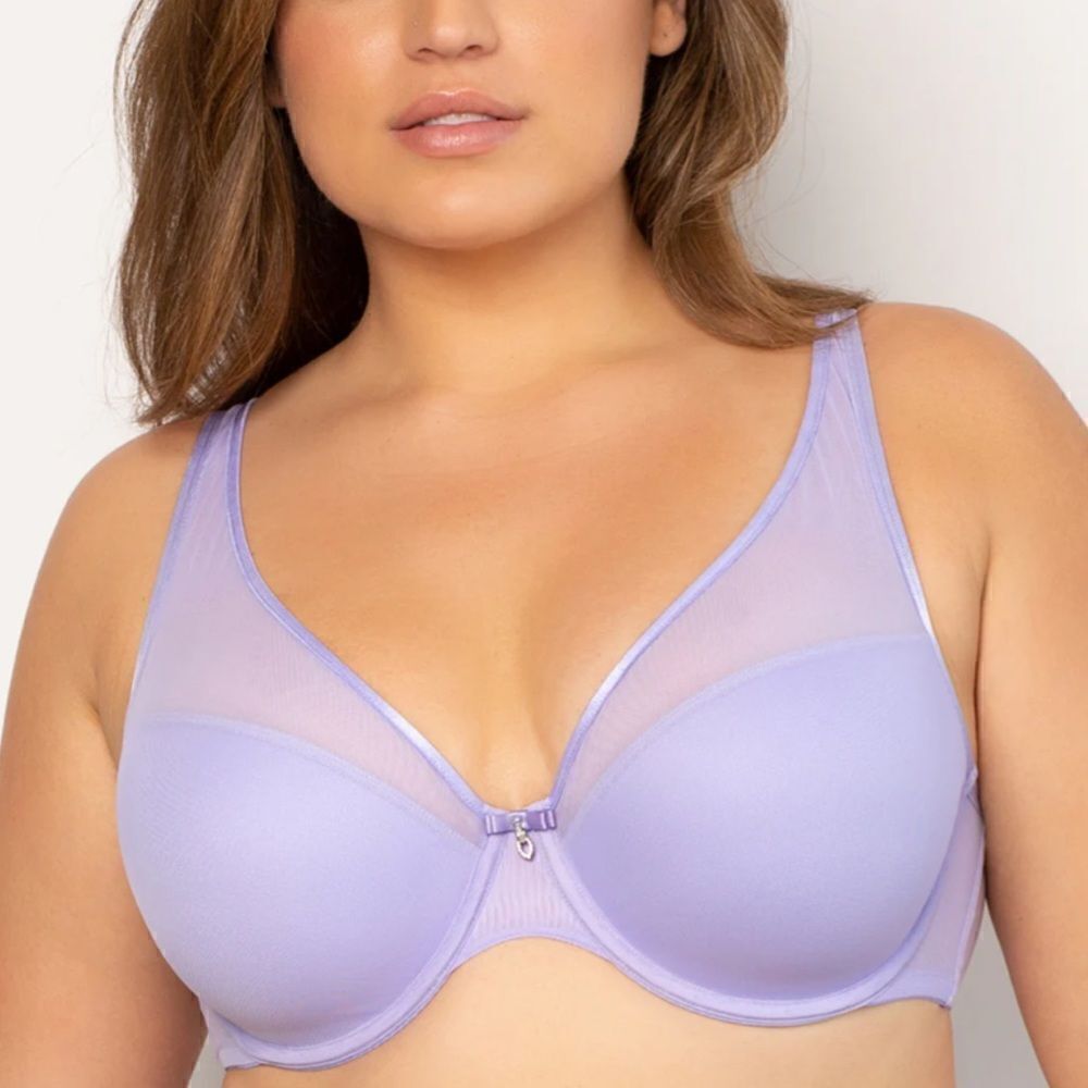 Curvy Couture Sheer Mesh Push-Up T-Shirt Bra in Lavender Mist